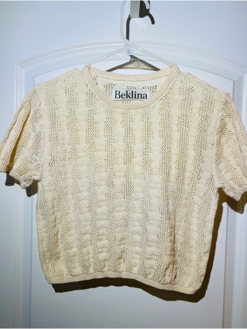 Beklina Cream Cable Knit Short-Sleeve Sweater